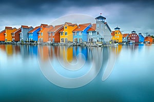 Fantastic colorful buildings on water, Groningen, Netherlands, Europe photo