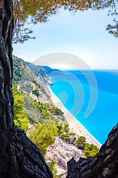 Famous Egremnoi beach in Lefkada island, Greece