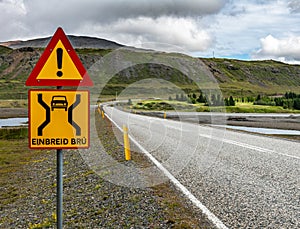 The famous Einbreid Bru sign in Iceland