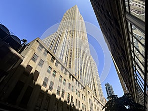 The famous Empire State Building in New York City is one of the skyscrapers of the Manhattan skyline.