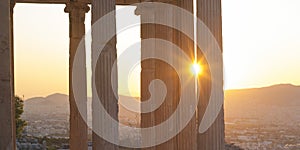 Famous Erechtheon ancient building in Acropolis in Athens