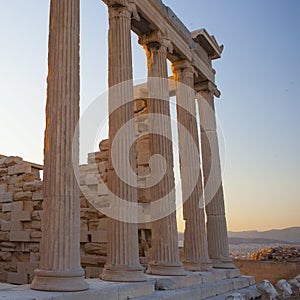 Famous Erechtheon ancient building in Acropolis in Athen