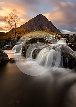 Famous Etive Mor Waterfall In Glencoe, Scottish Highlands, UK.