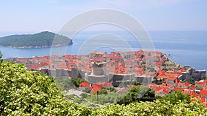 Famous European city of Dubrovnik from a bird`s eye view. Filmed in UHD 4k video