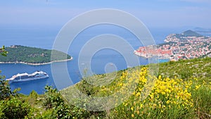 Famous European city of Dubrovnik from a bird`s eye view. Filmed in UHD 4k video