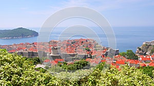 Famous European city of Dubrovnik from a bird`s eye view. Filmed in UHD 4k video