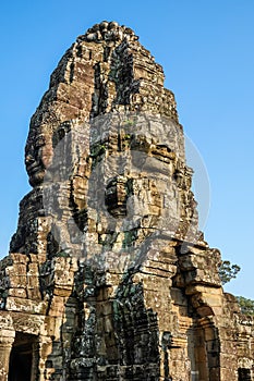 Famous faces of Bayon, the most notable temple at Angkor Thom, Cambodia