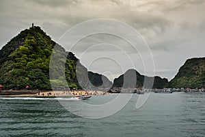 Famous fast boats , Island in Halong Bay, Vietnam