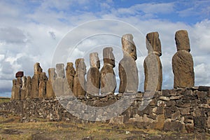 The famous fifteen moai at Ahu Tongariki, Easter Island