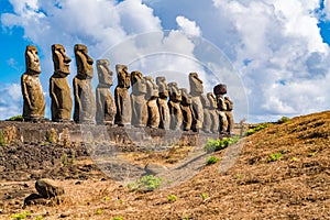 The famous fifteen Moai at Ahu Tongariki on Rapa Nui or Easter Island