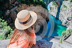 Famous fiordo di furore beach seen from bridge.