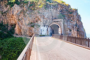 Famous fiordo di furore beach seen from bridge.