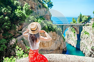 Famous fiordo di furore beach seen from bridge.