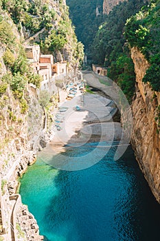 Famous fiordo di furore beach seen from bridge. photo