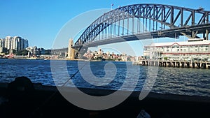 A famous fishing spot at Walsh Bay with Harbour bridge in the background.