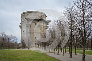 The famous flak tower from the second world war in the Augarten in Vienna, Austria