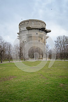 The famous flak tower from the second world war in the Augarten in Vienna, Austria