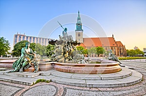 Famous fountain on Alexanderplatz in Berlin, Germany