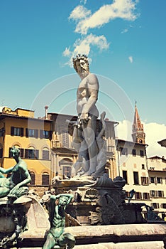 Famous Fountain of Neptune on Piazza della Signoria in Florence, Italy