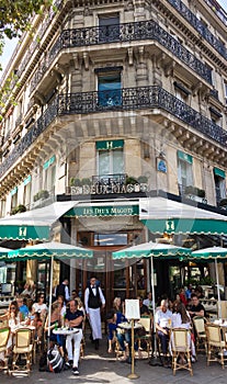 The famous French cafe Les deux magots, Paris, France.