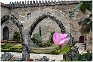 Famous garden near the ruins of the Bishops Castle in Braga, Portugal