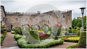 Famous garden near the ruins of the Bishops Castle in Braga, Portugal