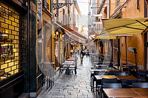 Famous gastronomical street in Bologna, Italy