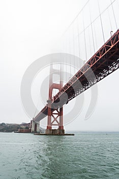 Famous Golden Gate bridge in San Francisco on a foggy day