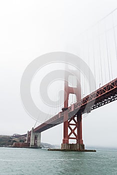 Famous Golden Gate bridge in San Francisco on a foggy day