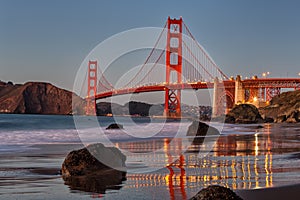 Golden Gate Bridge at sunset,, San Francisco USA