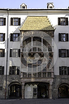 Famous golden roof in Innsbruck Austria  - architecture background. The Golden Roof  Goldenes Dachl  in the Old Town Altstadt