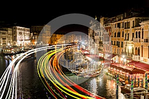 Famous grand canale from Rialto Bridge at night, Venice