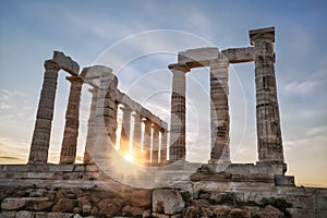 Famous Greek temple Poseidon, Cape Sounion in Greece