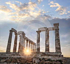 Famous Greek temple Poseidon, Cape Sounion in Greece