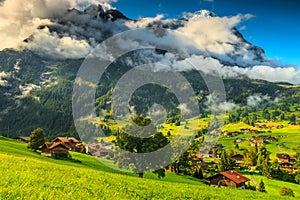 Famous Grindelwald town and Eiger mountains,Bernese Oberland,Switzerland,Europe