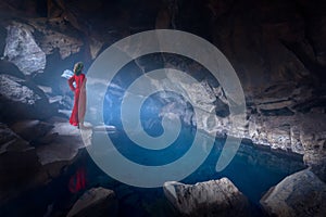 Famous Grjotagja lava cave near lake Myvatn in north Iceland