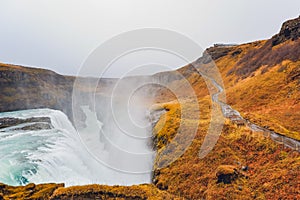 Famous Gulfoss waterfall on the Golden Circle at western side Iceland near Reykjavik.