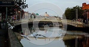 Famous Ha'penny Bridge in Dublin, Ireland
