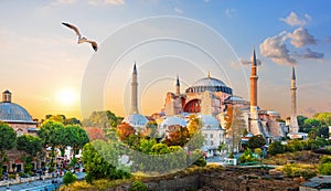 Famous Hagia Sophia in the evening sun rays, Istanbul, Turkey