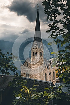 Famous Hallstatt mountain village in the Austrian Alps in summer