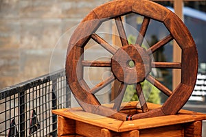 Famous handicraft mart Kaziukas in Vilnius, Lithuania: traditional wheel of horse cart