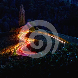 Famous heart shaped wine road in Slovenia, scenic night view from Spicnik near Maribor