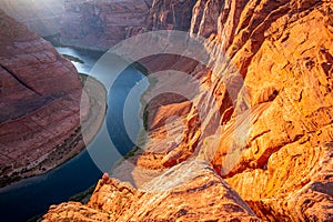 Famous hiking place. Horseshoe Bend, Page, Arizona. Horse Shoe Bend on Colorado River, Grand Canyon.