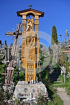 Famous Hill of Crosses in Lithuania.Wooden cross.Chist.