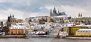 Famous historic Charles bridge in winter, Old Town bridge tower, Prague, Czech republic. Prague castle and Charles bridge, Prague