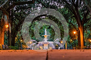 Famous historic Forsyth Fountain in Savannah, Georgia