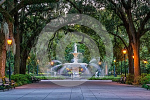 Famous historic Forsyth Fountain in Savannah, Georgia photo