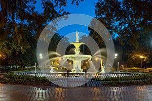 Famous historic Forsyth Fountain in Savannah, Georgia