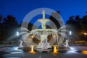 Famous historic Forsyth Fountain in Savannah, Georgia