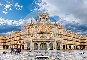 Famous historic Plaza Mayor in Salamanca, Castilla y Leon, Spain